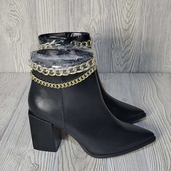 Steve Madden Perlina Black Leather Chain Ankle Boots NWT NIB, Size 9 - Picture 3 of 15
